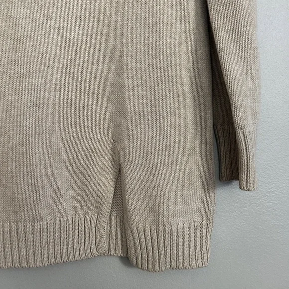 Brochu Walker women oatmeal crewneck knit pullover sweater with front left slit